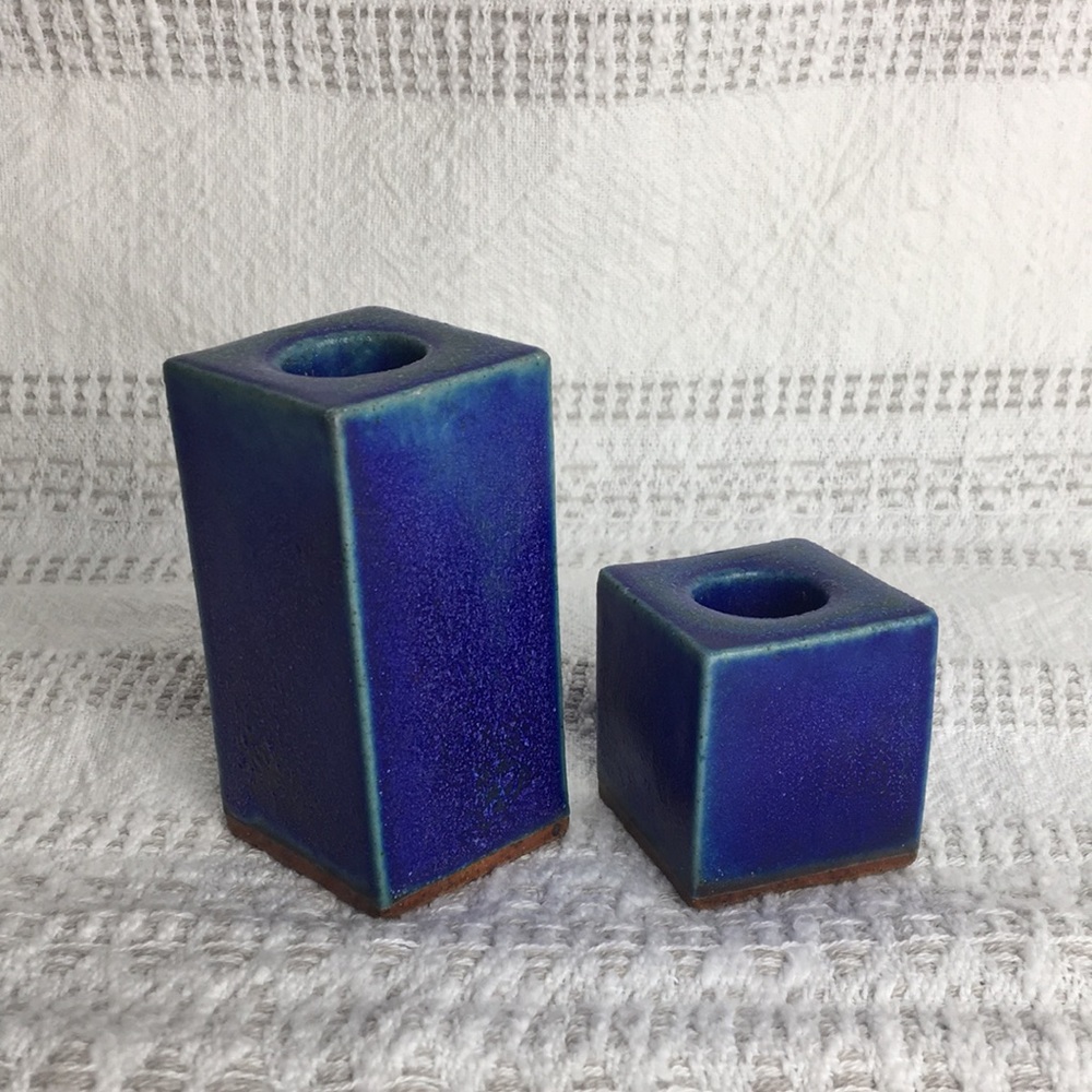 Michael Cohen Handmade Pottery Block Candleholders - Set of 2